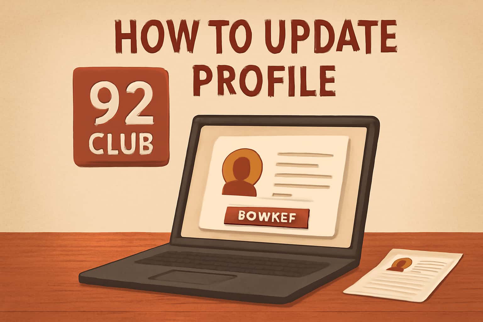 An informational scene demonstrating the process of updating a profile on the 92 Club platform.