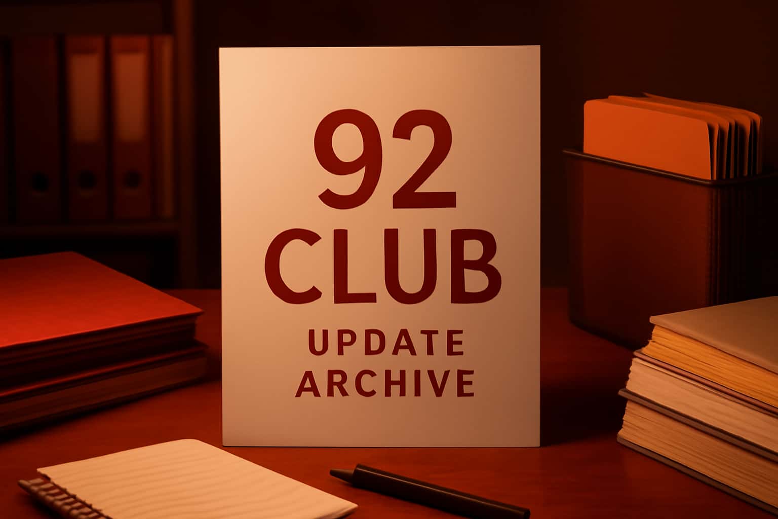 An informational scene depicting the 92 Club Update Archive with modern design elements.