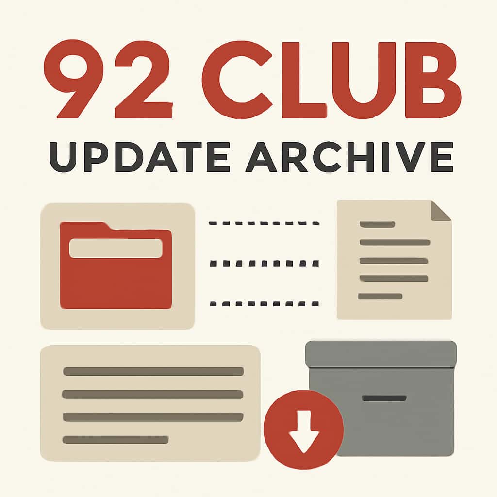 Illustration detailing the main features of the 92 Club Update Archive.